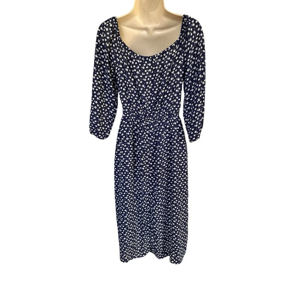 Trixxi Midi Floral Dress Navy Prairie Peasant Earthy Wanderlust Farmcore Size Sm